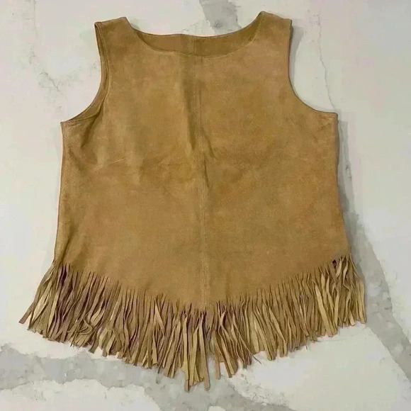 Telluride Clothing Co Tops - Vintage Telluride Clothing Co Tan Leather Nylon Lined Fringe Western Top Women 8